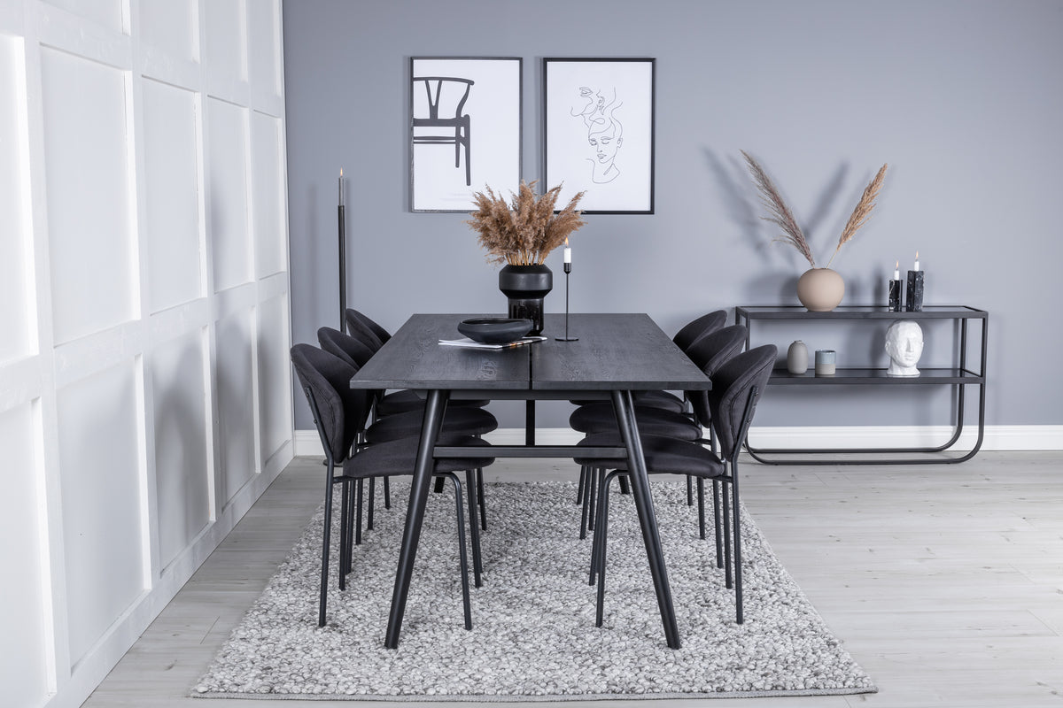 Sleek & Vault rektangulært spisebord 195 x 95 sort + spisebordsstol 2-pak sort