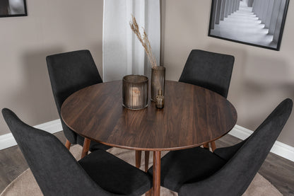 Spisebordsstol 2-pak Sort + Rundt Spisebord 100 Valnød