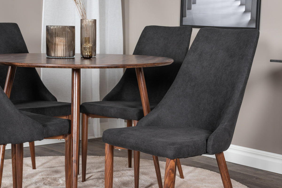 Spisebordsstol 2-pak Sort + Rundt Spisebord 100 Valnød