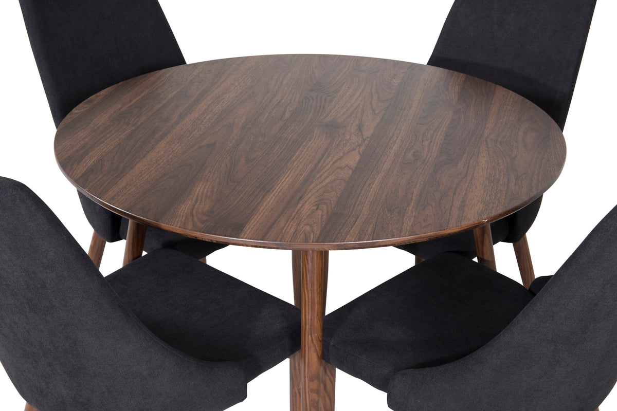 Spisebordsstol 2-pak Sort + Rundt Spisebord 100 Valnød