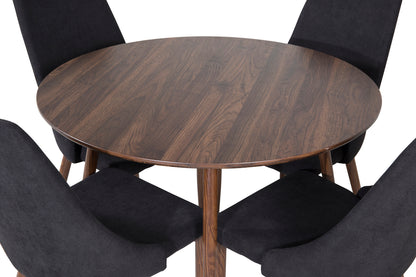 Spisebordsstol 2-pak Sort + Rundt Spisebord 100 Valnød