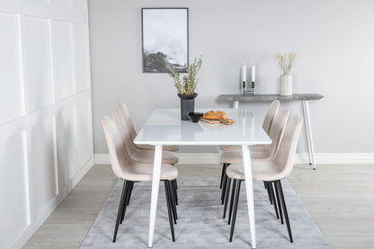 Rektangulært spisebord 180 x 90 Hvid + Spisebordsstol 2-pak Beige