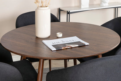 Spisebordsstol 2-pak Sort + Rundt Spisebord 100 Valnød