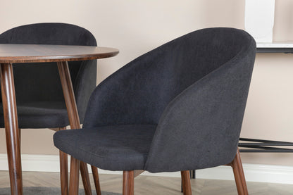 Spisebordsstol 2-pak Sort + Rundt Spisebord 100 Valnød