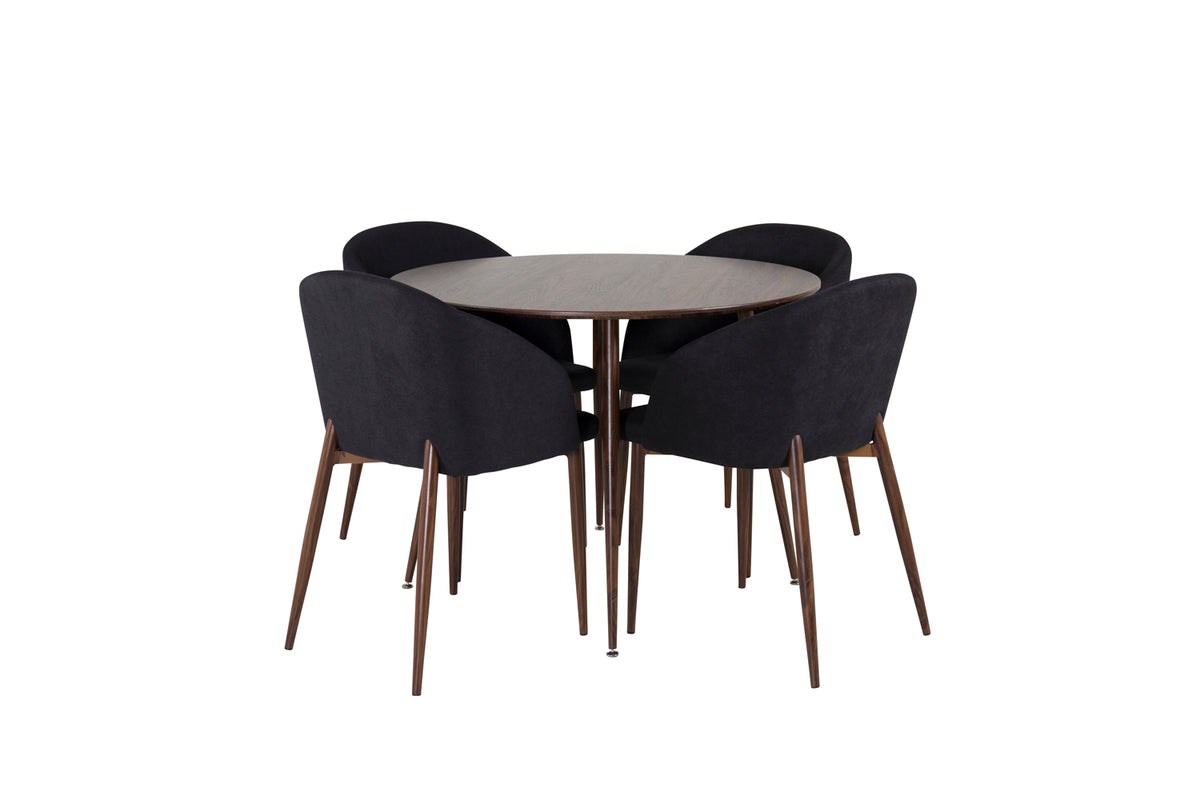 Spisebordsstol 2-pak Sort + Rundt Spisebord 100 Valnød