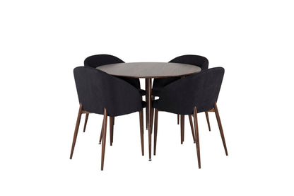 Spisebordsstol 2-pak Sort + Rundt Spisebord 100 Valnød