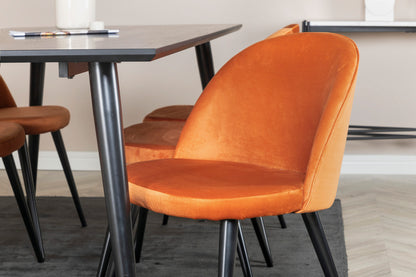 Rektangulært spisebord 180 x 90 Sort + Spisebordsstol 2-pak Rustorange