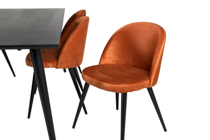 Rektangulært spisebord 180 x 90 Sort + Spisebordsstol 2-pak Rustorange
