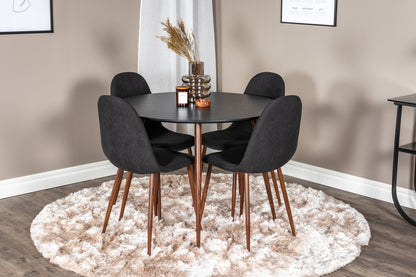 Rundt spisebord 100 Sort + Spisebordsstol 2-pak Sort