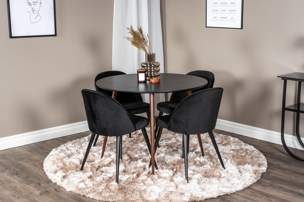 Rundt spisebord 100 Sort + Spisebordsstol 2-pak Sort