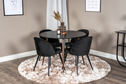 Rundt spisebord 100 Sort + Spisebordsstol 2-pak Sort