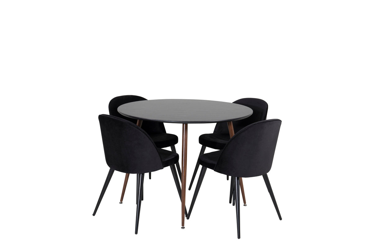 Rundt spisebord 100 Sort + Spisebordsstol 2-pak Sort