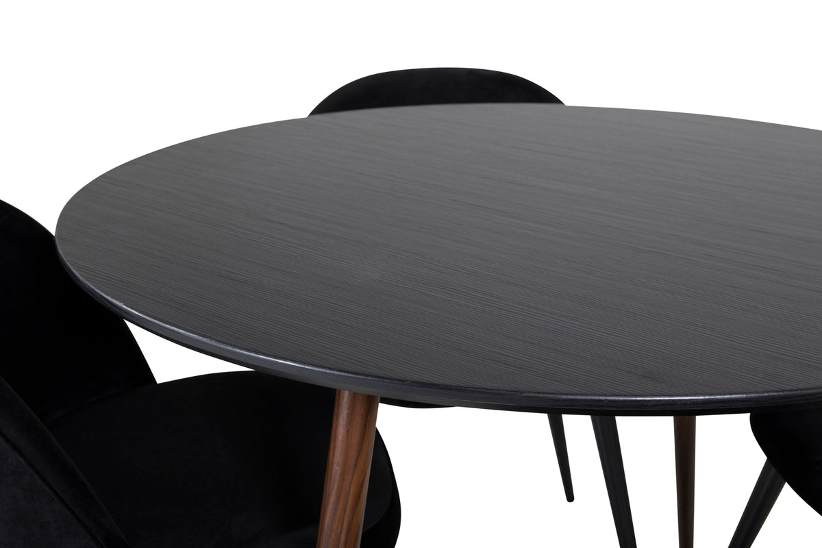 Rundt spisebord 100 Sort + Spisebordsstol 2-pak Sort