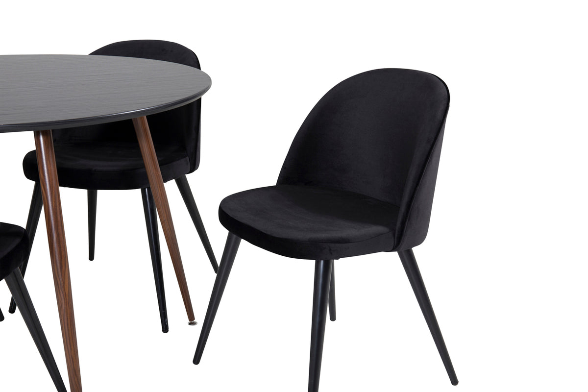 Rundt spisebord 100 Sort + Spisebordsstol 2-pak Sort