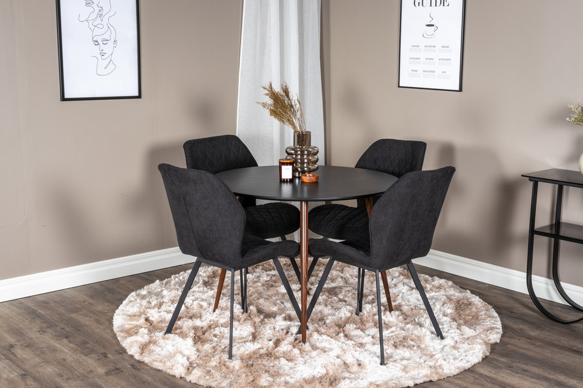 Spisebordsstol 2-pak Sort + Rundt spisebord 100 Sort