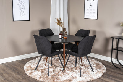 Spisebordsstol 2-pak Sort + Rundt spisebord 100 Sort