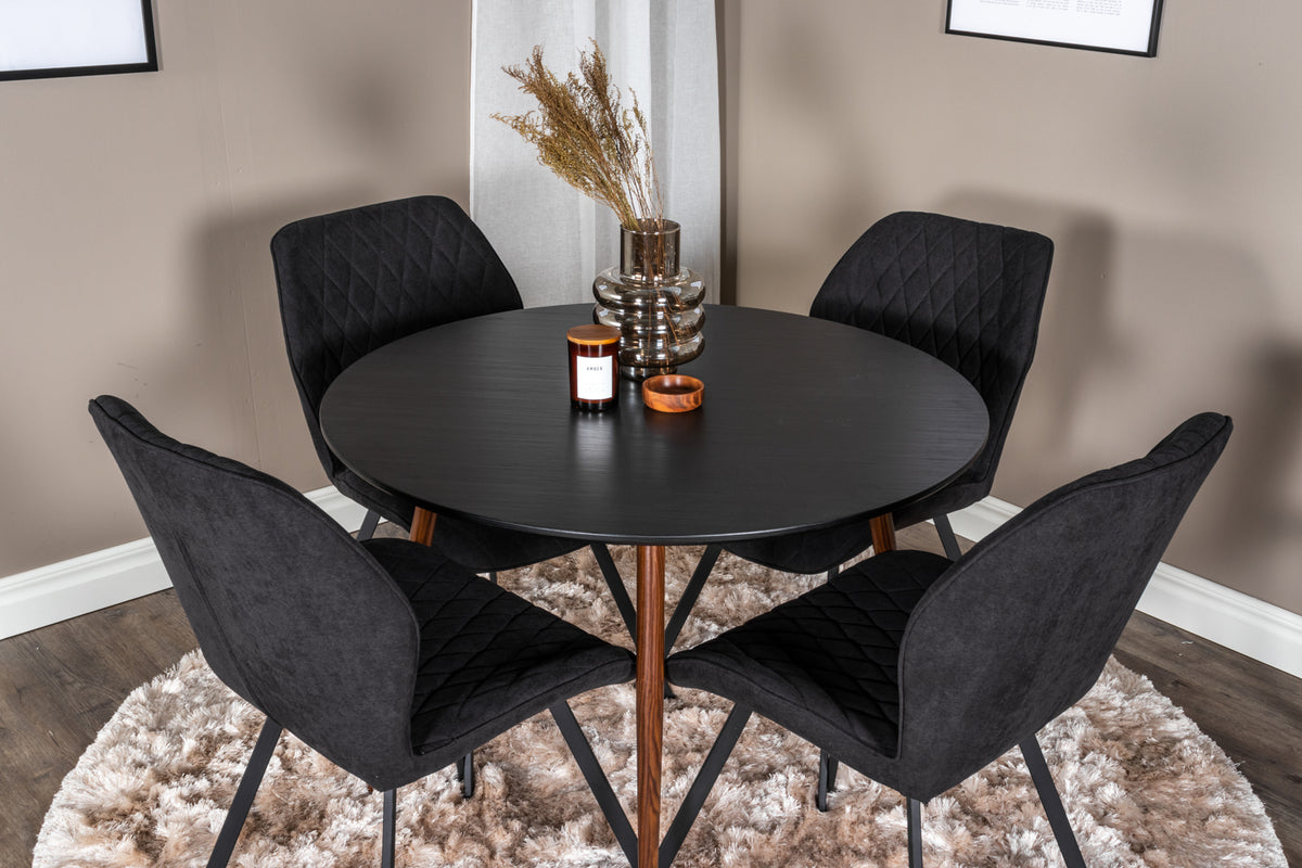 Spisebordsstol 2-pak Sort + Rundt spisebord 100 Sort