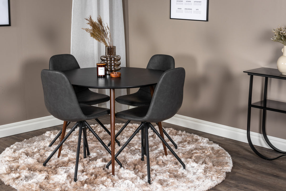 Rundt spisebord 100 Sort + Spisebordsstol 2-pak Sort