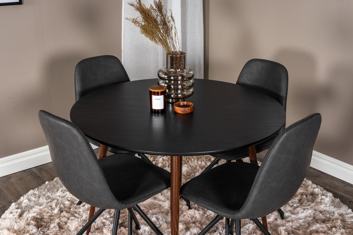 Rundt spisebord 100 Sort + Spisebordsstol 2-pak Sort