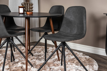 Rundt spisebord 100 Sort + Spisebordsstol 2-pak Sort