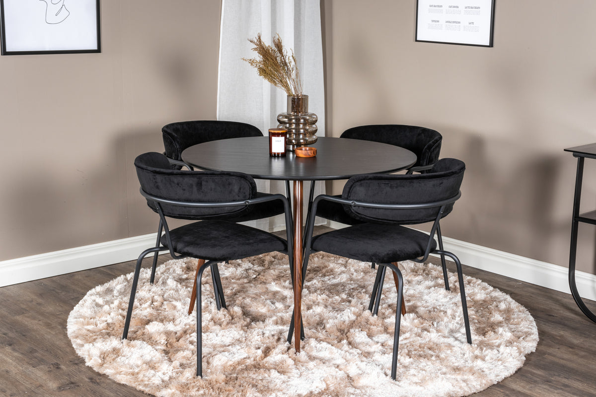 Spisebordsstol 2-pak Sort + Rundt spisebord 100 Sort