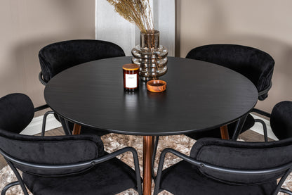 Spisebordsstol 2-pak Sort + Rundt spisebord 100 Sort