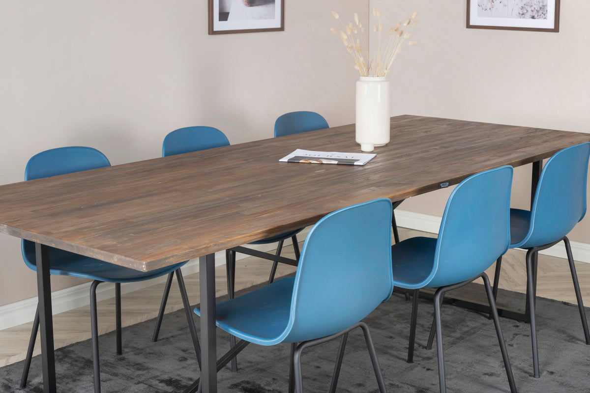 Spisebordsstol 2-pak Blå + Rektangulært Spisebord 250 x 100 Natur