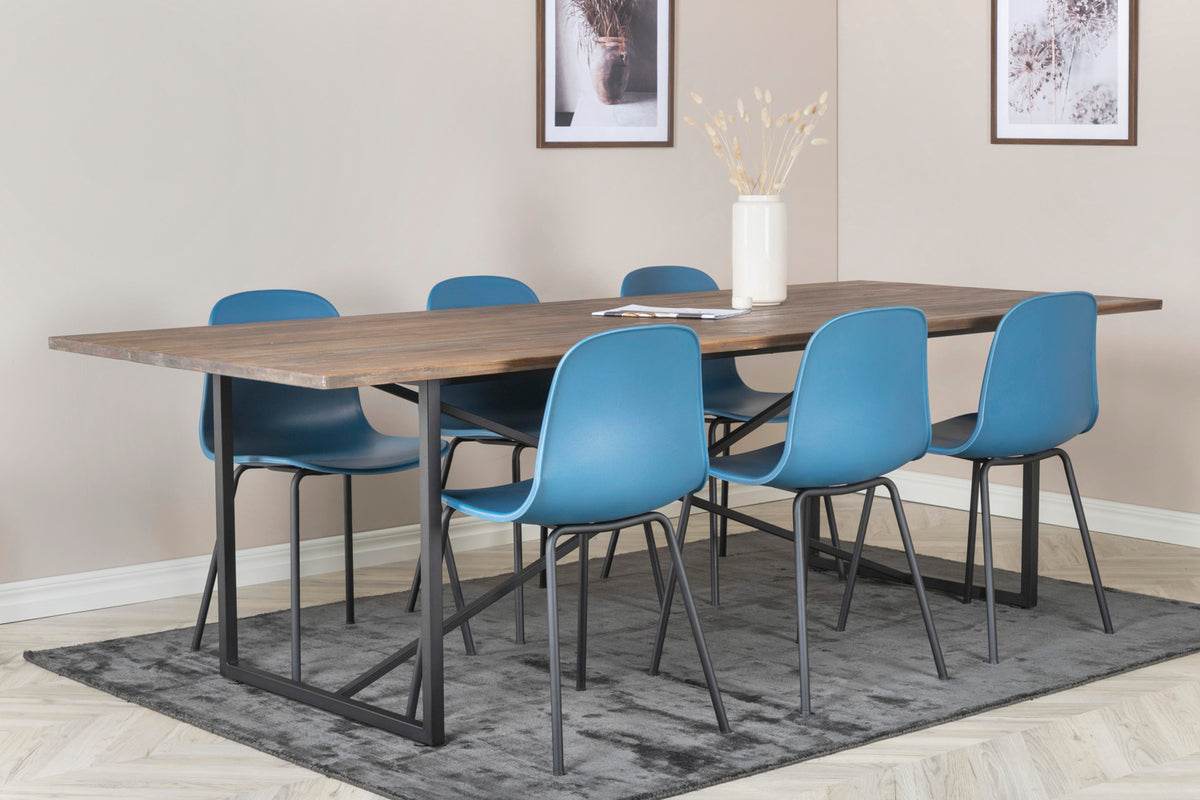 Spisebordsstol 2-pak Blå + Rektangulært Spisebord 250 x 100 Natur