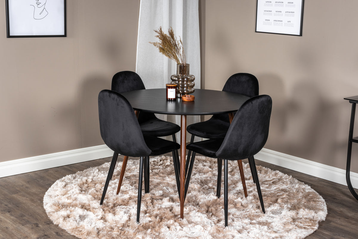 Rundt spisebord 100 Sort + Spisebordsstol 2-pak Sort