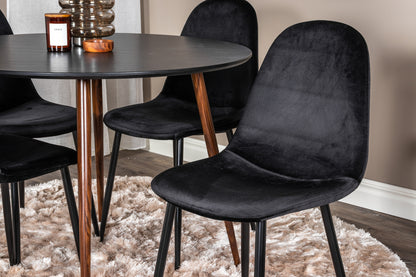 Rundt spisebord 100 Sort + Spisebordsstol 2-pak Sort