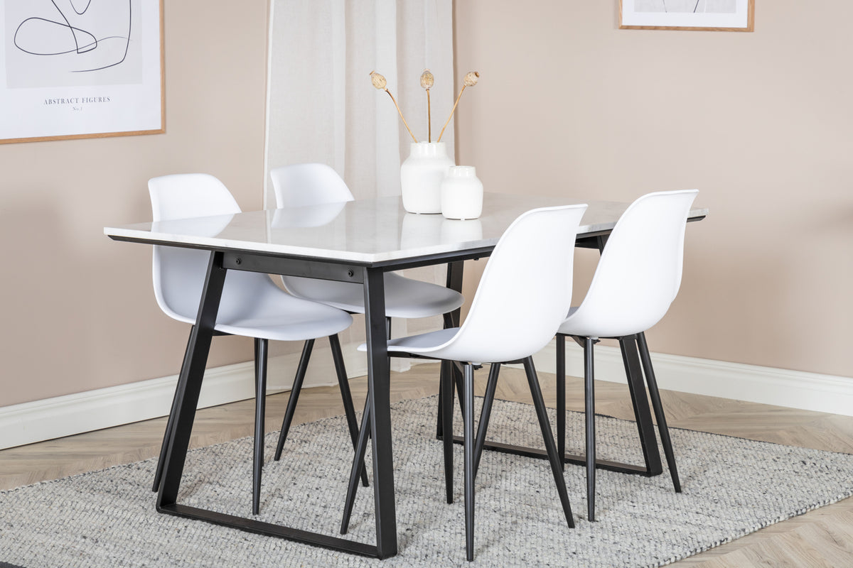 Estelle & Polar Rektangulært Spisebord 140 x 90 Sort + Spisebordsstol 2-pak Hvid