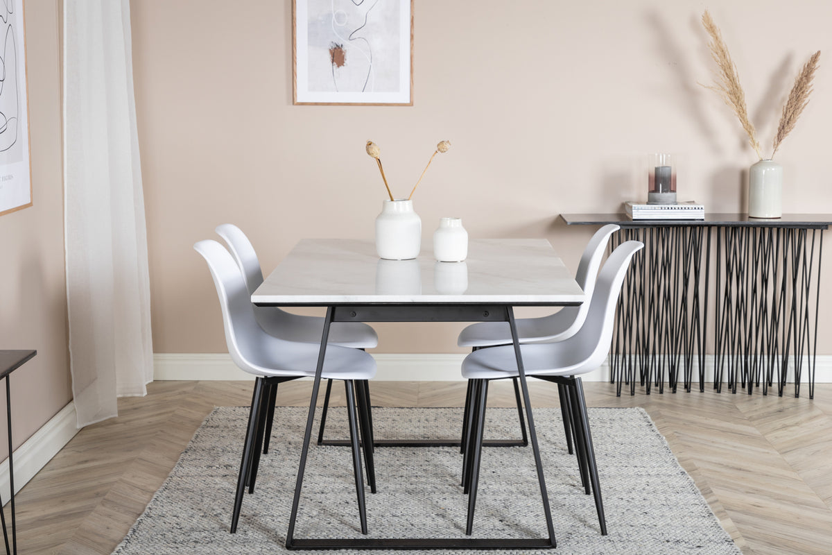 Estelle & Polar Rektangulært Spisebord 140 x 90 Sort + Spisebordsstol 2-pak Hvid