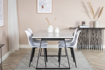 Estelle & Polar Rektangulært Spisebord 140 x 90 Sort + Spisebordsstol 2-pak Hvid