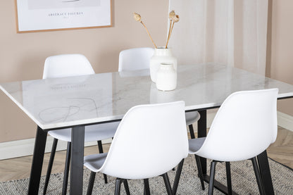 Estelle & Polar Rektangulært Spisebord 140 x 90 Sort + Spisebordsstol 2-pak Hvid