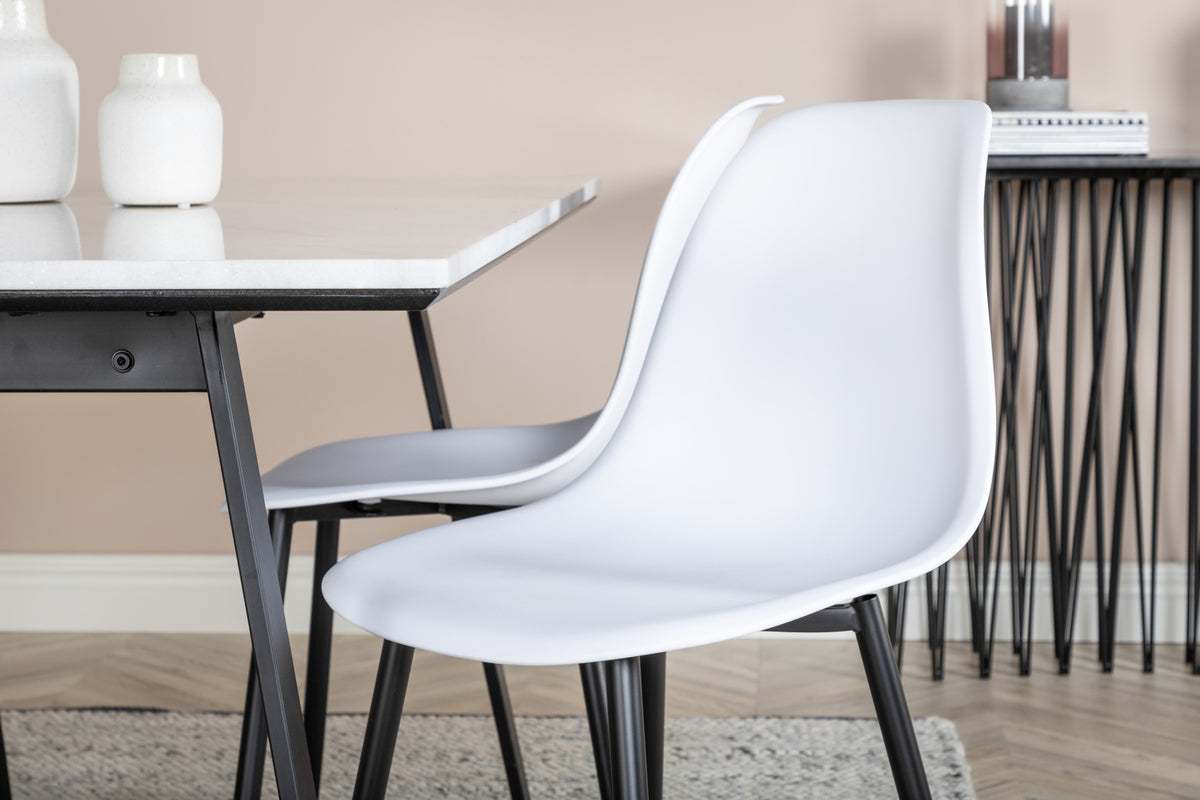 Estelle & Polar Rektangulært Spisebord 140 x 90 Sort + Spisebordsstol 2-pak Hvid