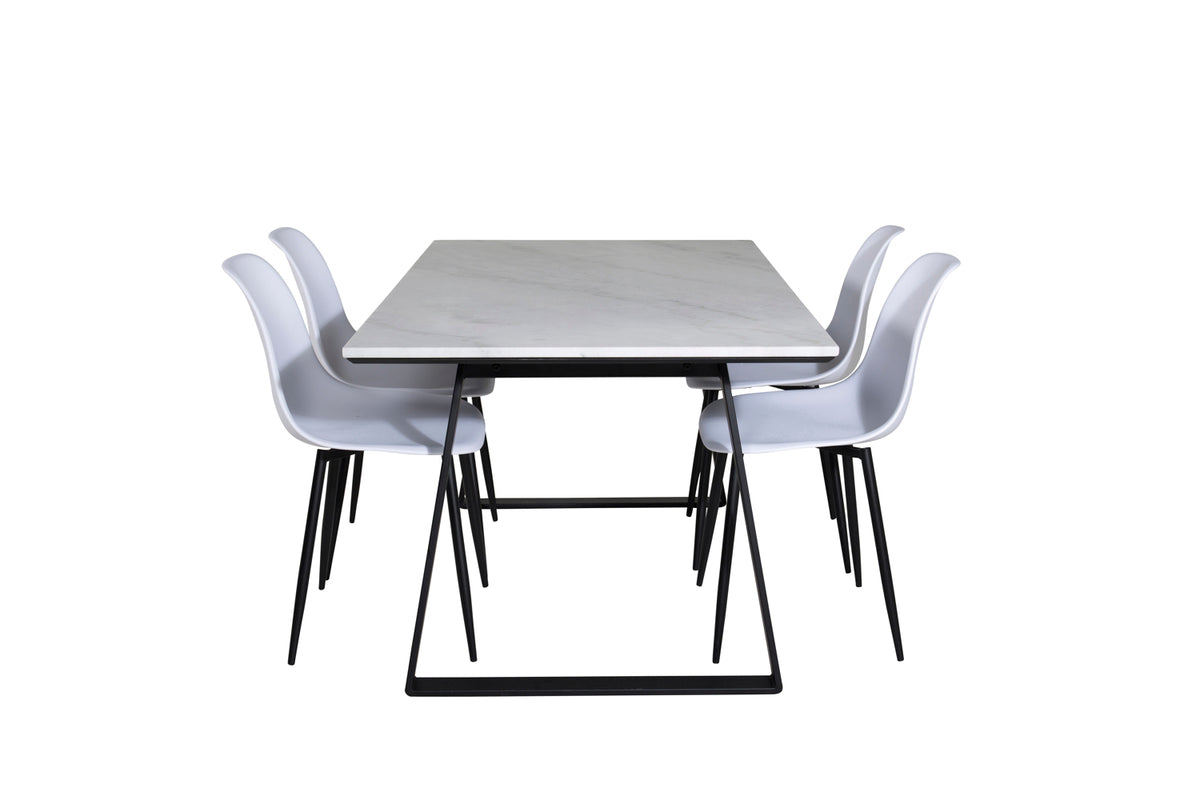 Estelle & Polar Rektangulært Spisebord 140 x 90 Sort + Spisebordsstol 2-pak Hvid