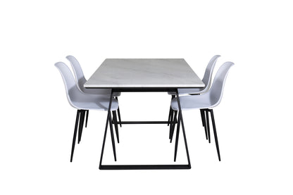 Estelle & Polar Rektangulært Spisebord 140 x 90 Sort + Spisebordsstol 2-pak Hvid