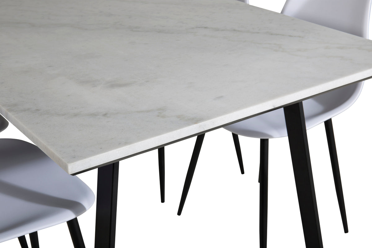 Estelle & Polar Rektangulært Spisebord 140 x 90 Sort + Spisebordsstol 2-pak Hvid