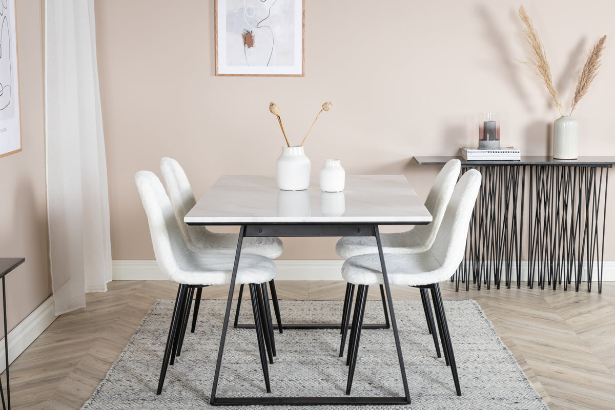 Estelle & Polar Rektangulært Spisebord 140 x 90 Sort + Spisebordsstol 2-pak Hvid