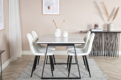 Estelle & Polar Rektangulært Spisebord 140 x 90 Sort + Spisebordsstol 2-pak Hvid