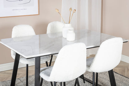 Estelle & Polar Rektangulært Spisebord 140 x 90 Sort + Spisebordsstol 2-pak Hvid