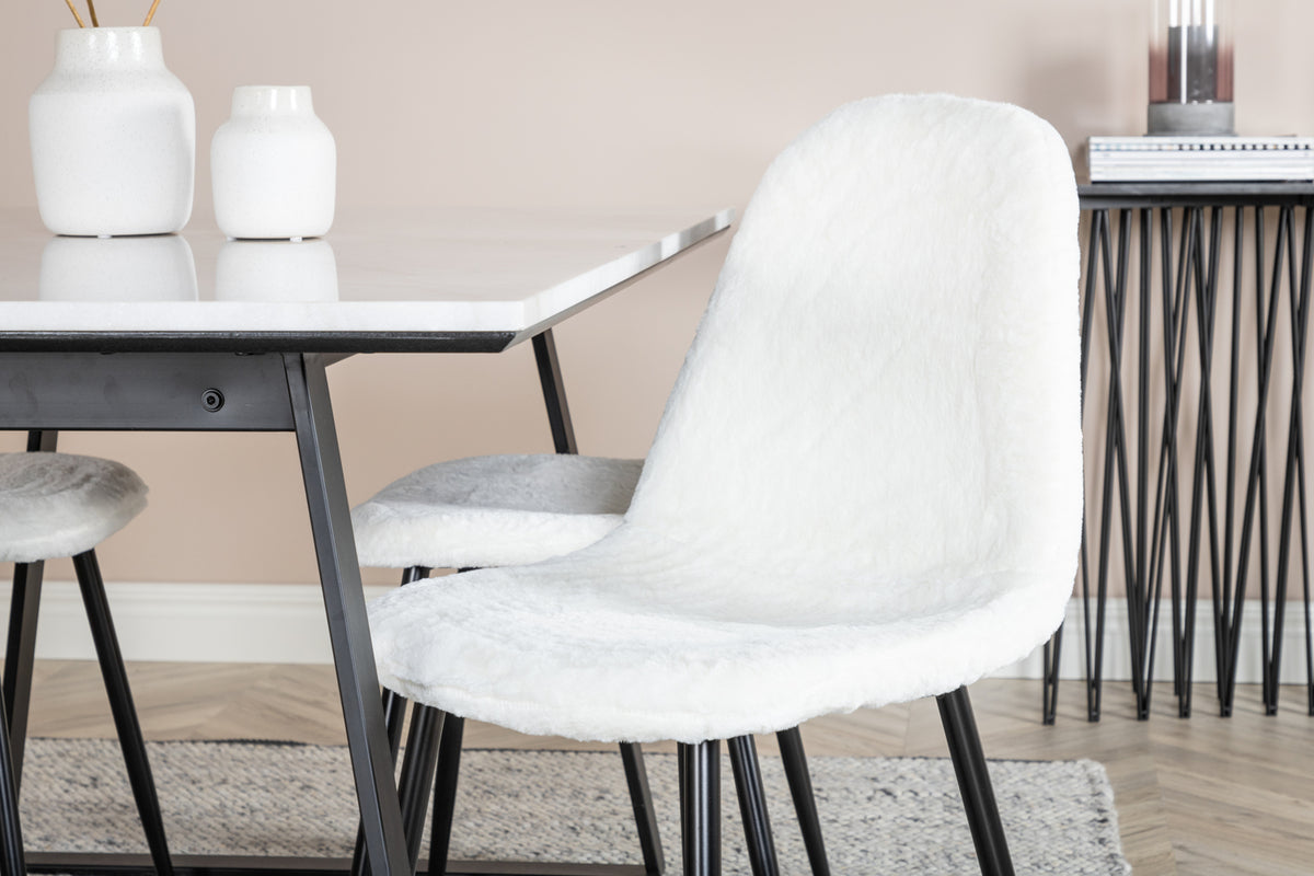 Estelle & Polar Rektangulært Spisebord 140 x 90 Sort + Spisebordsstol 2-pak Hvid