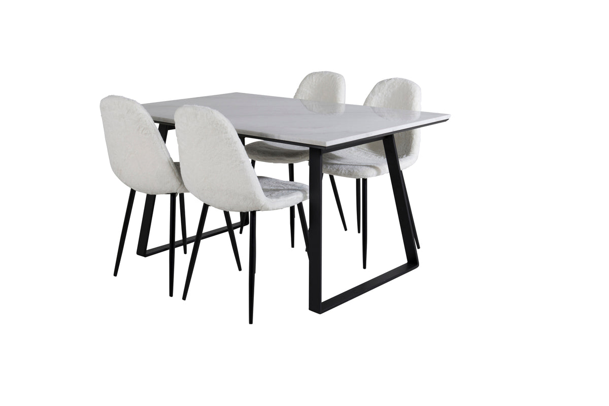 Estelle & Polar Rektangulært Spisebord 140 x 90 Sort + Spisebordsstol 2-pak Hvid