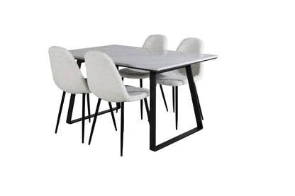 Estelle & Polar Rektangulært Spisebord 140 x 90 Sort + Spisebordsstol 2-pak Hvid