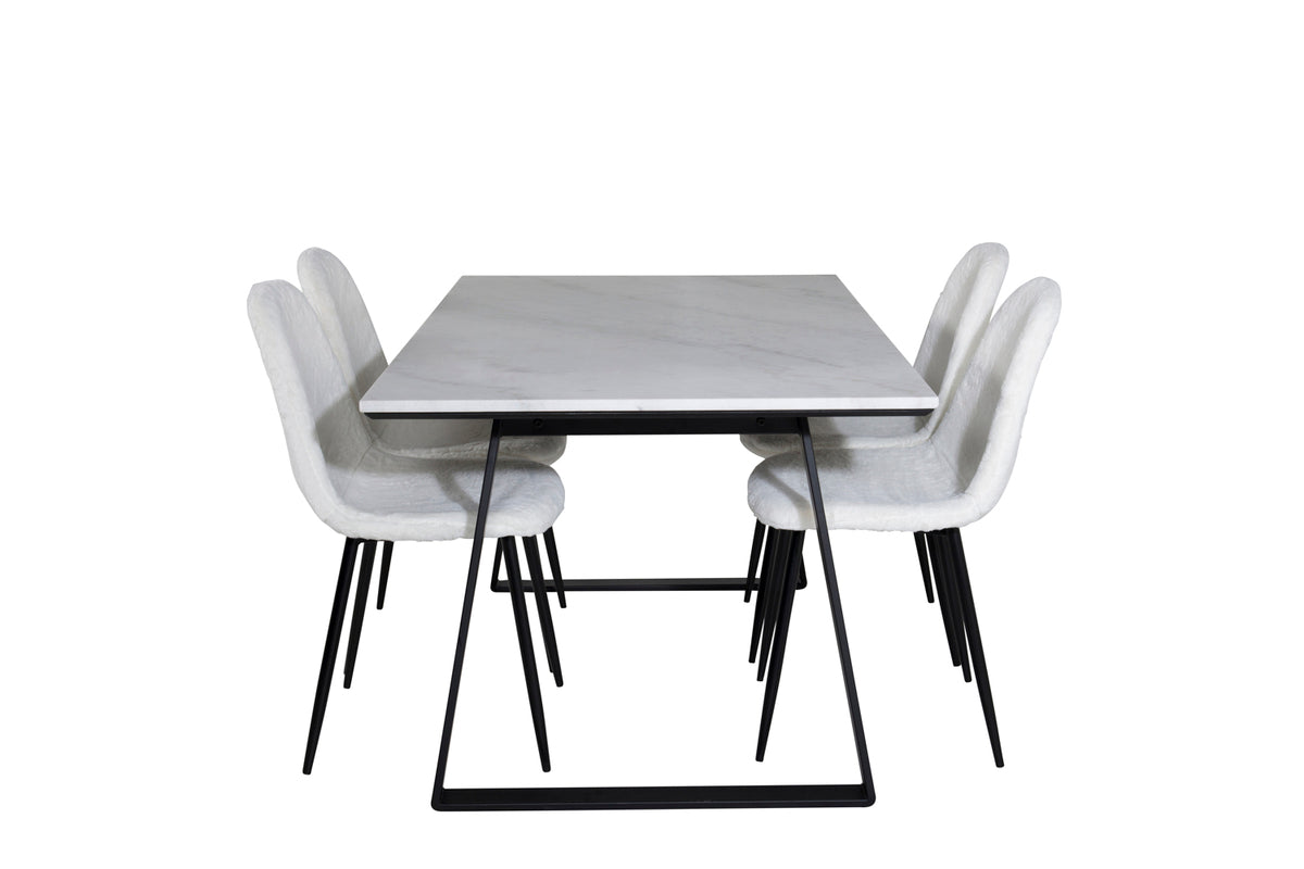 Estelle & Polar Rektangulært Spisebord 140 x 90 Sort + Spisebordsstol 2-pak Hvid