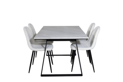 Estelle & Polar Rektangulært Spisebord 140 x 90 Sort + Spisebordsstol 2-pak Hvid