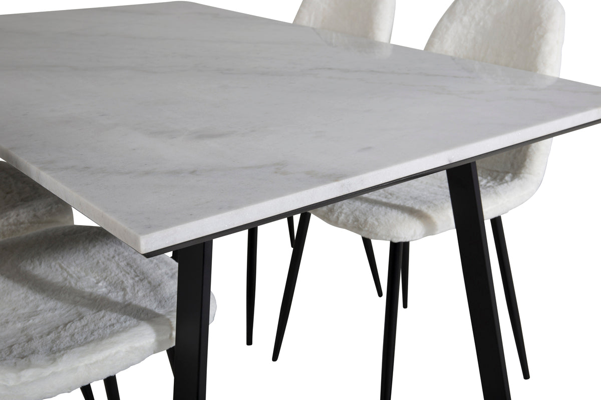 Estelle & Polar Rektangulært Spisebord 140 x 90 Sort + Spisebordsstol 2-pak Hvid