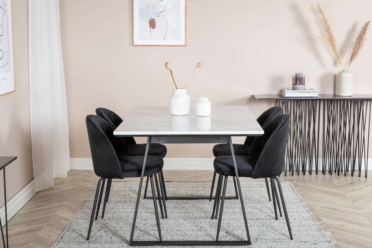 Wrinkles & Estelle Spisebordsstol 2-pak Sort + Rektangulært Spisebord 140 x 90 Sort