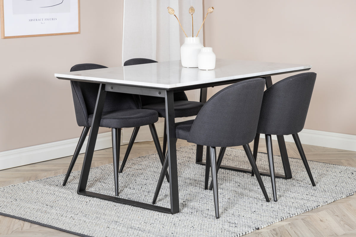 Estelle & Velvet Rektangulært Spisebord 140 x 90 Sort + Spisebordsstol 2-pak Sort