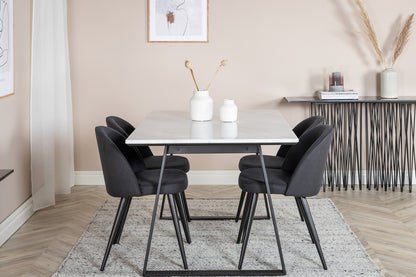 Estelle & Velvet Rektangulært Spisebord 140 x 90 Sort + Spisebordsstol 2-pak Sort